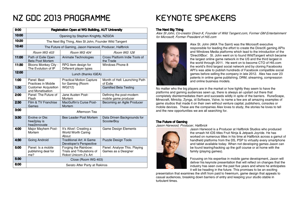 Nz Gdc 2013 Programme Keynote Speakers