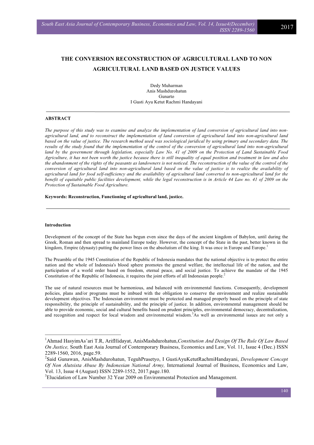 The Conversion Reconstruction of Agricultural Land to Non Agricultural Land Based on Justice Values