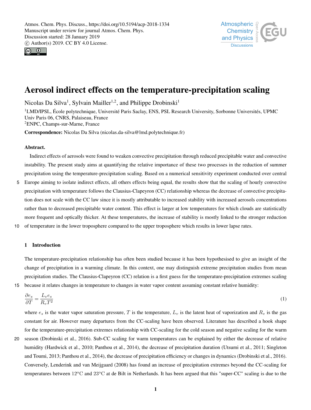 Aerosol Indirect Effects on the Temperature-Precipitation Scaling