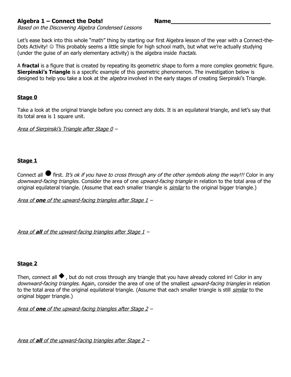 Algebra 1 Connect the Dots