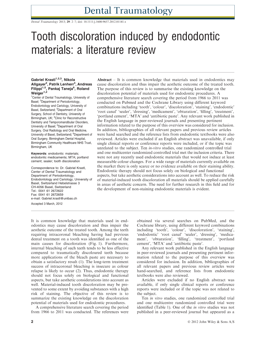 Tooth Discoloration Induced by Endodontic Materials: a Literature Review