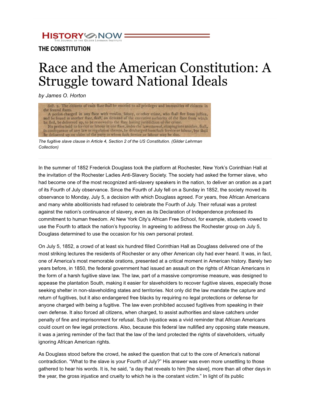 Race and the American Constitution: a Struggle Toward National Ideals by James O
