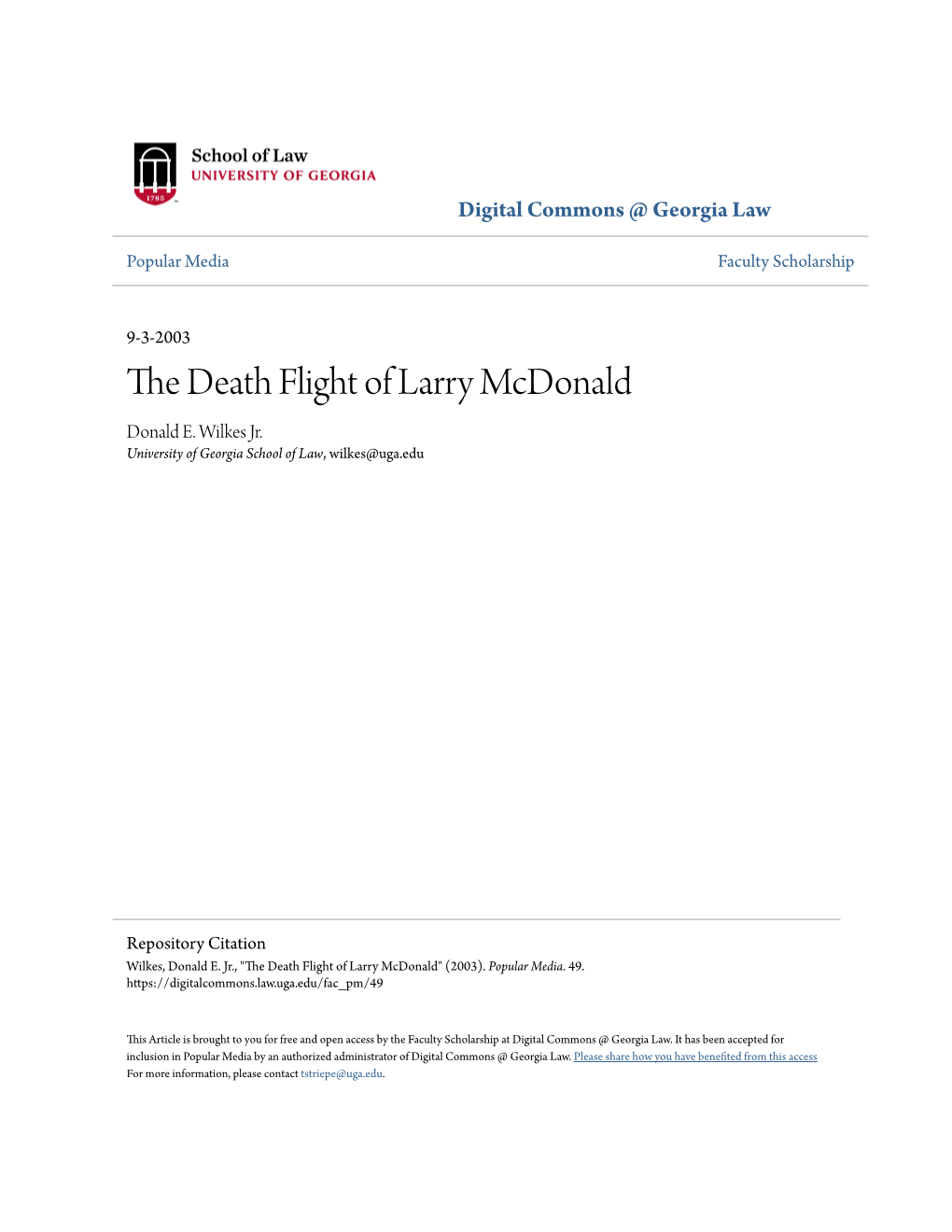 The Death Flight of Larry Mcdonald