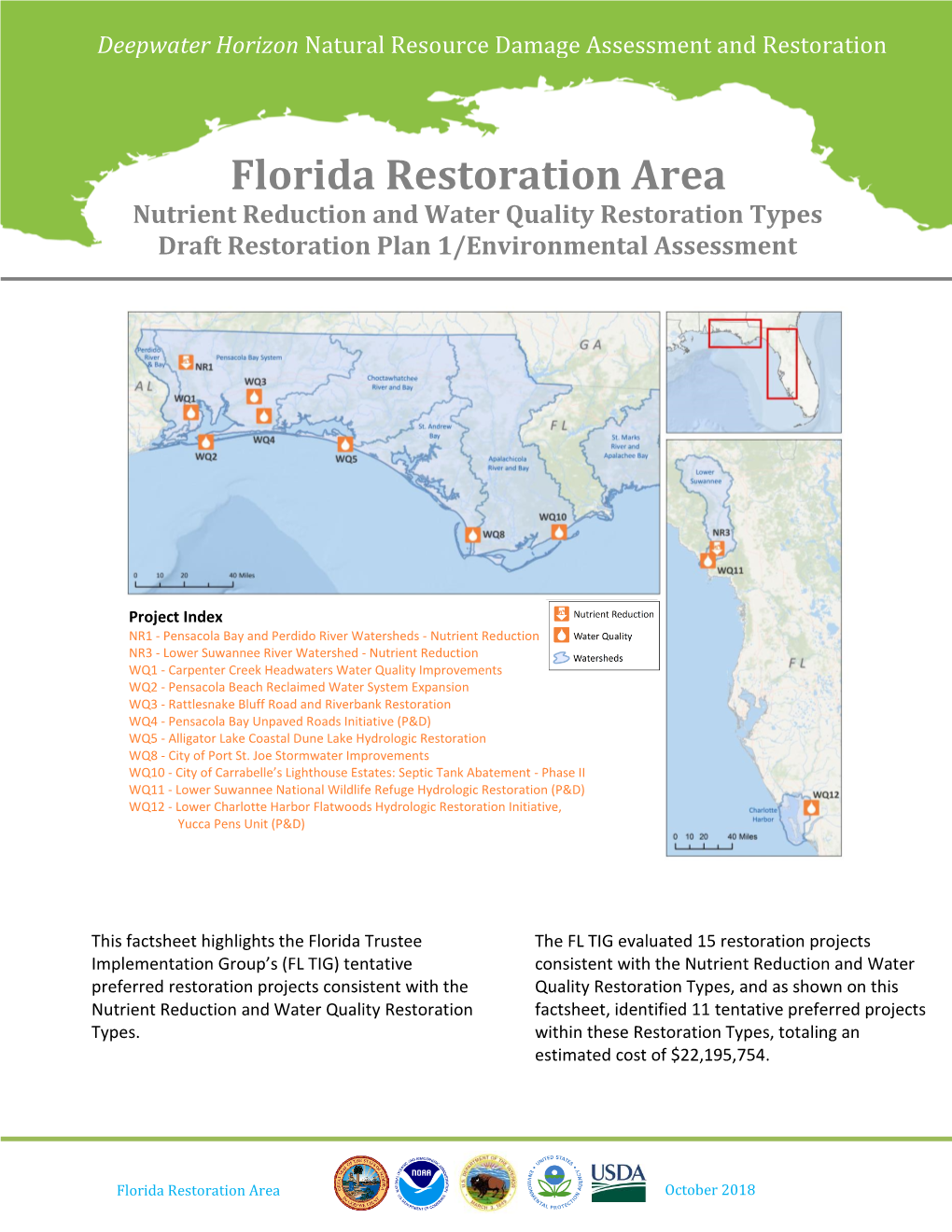 Nutrient Reduction and Water Quality Restoration Types Draft Restoration Plan 1/Environmental Assessment