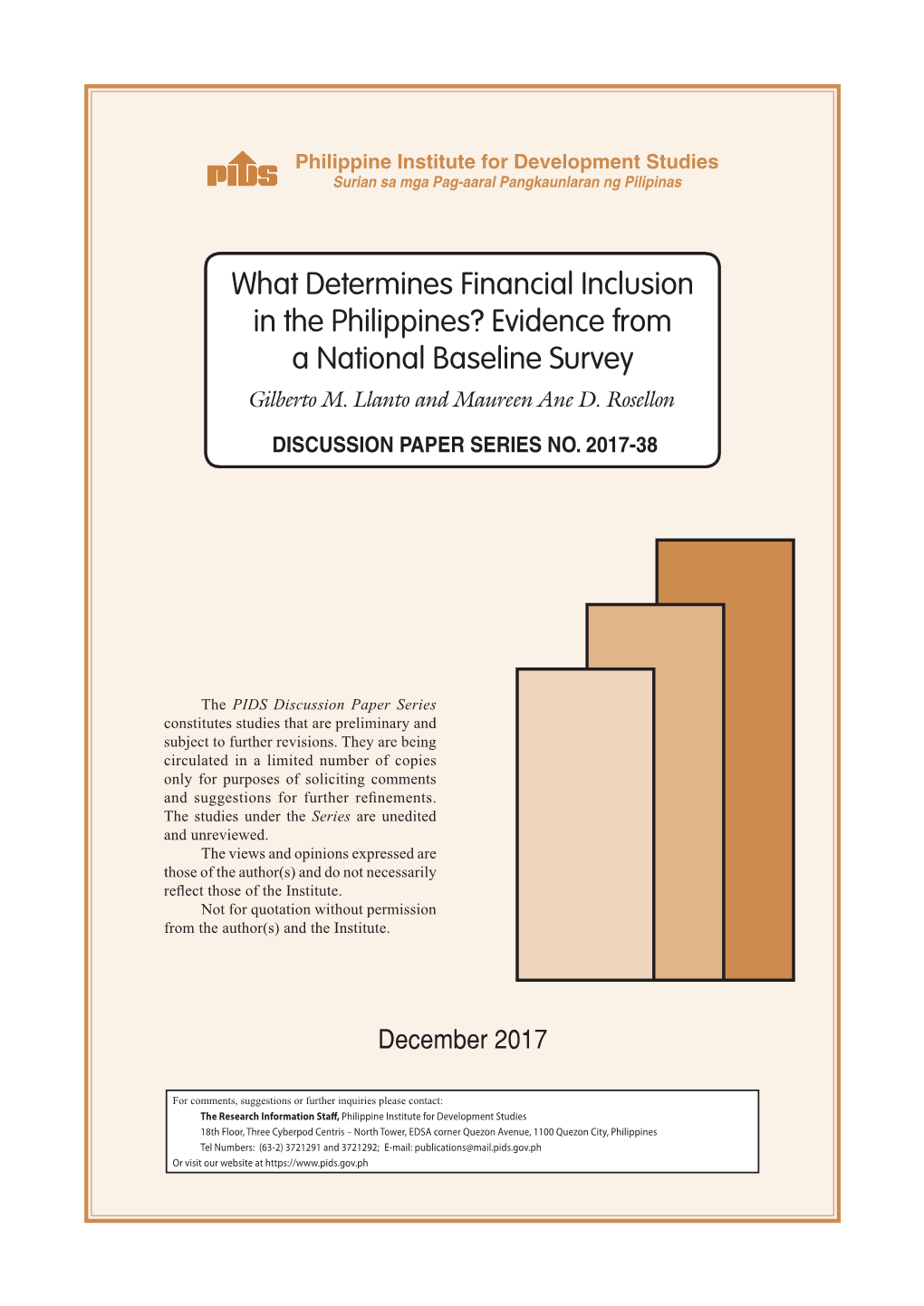 What Determines Financial Inclusion in the Philippines? Evidence from a National Baseline Survey Gilberto M