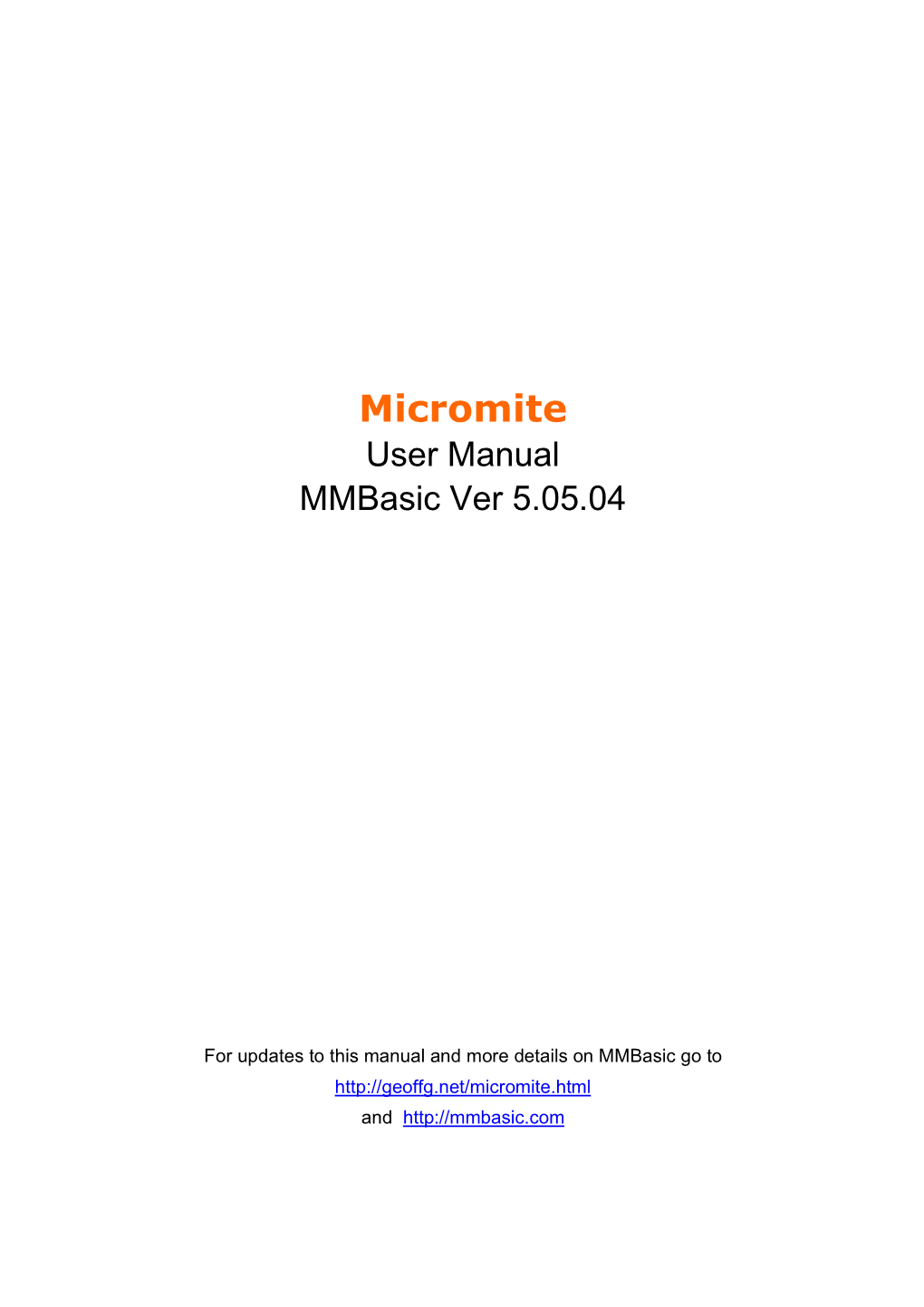 Micromite User Manual Mmbasic Ver 5.05.04