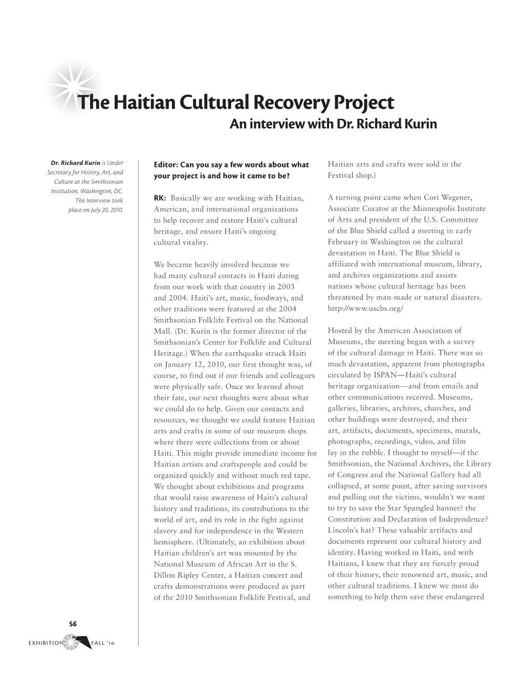 The Haitian Cultural Recovery Project an Interview with Dr