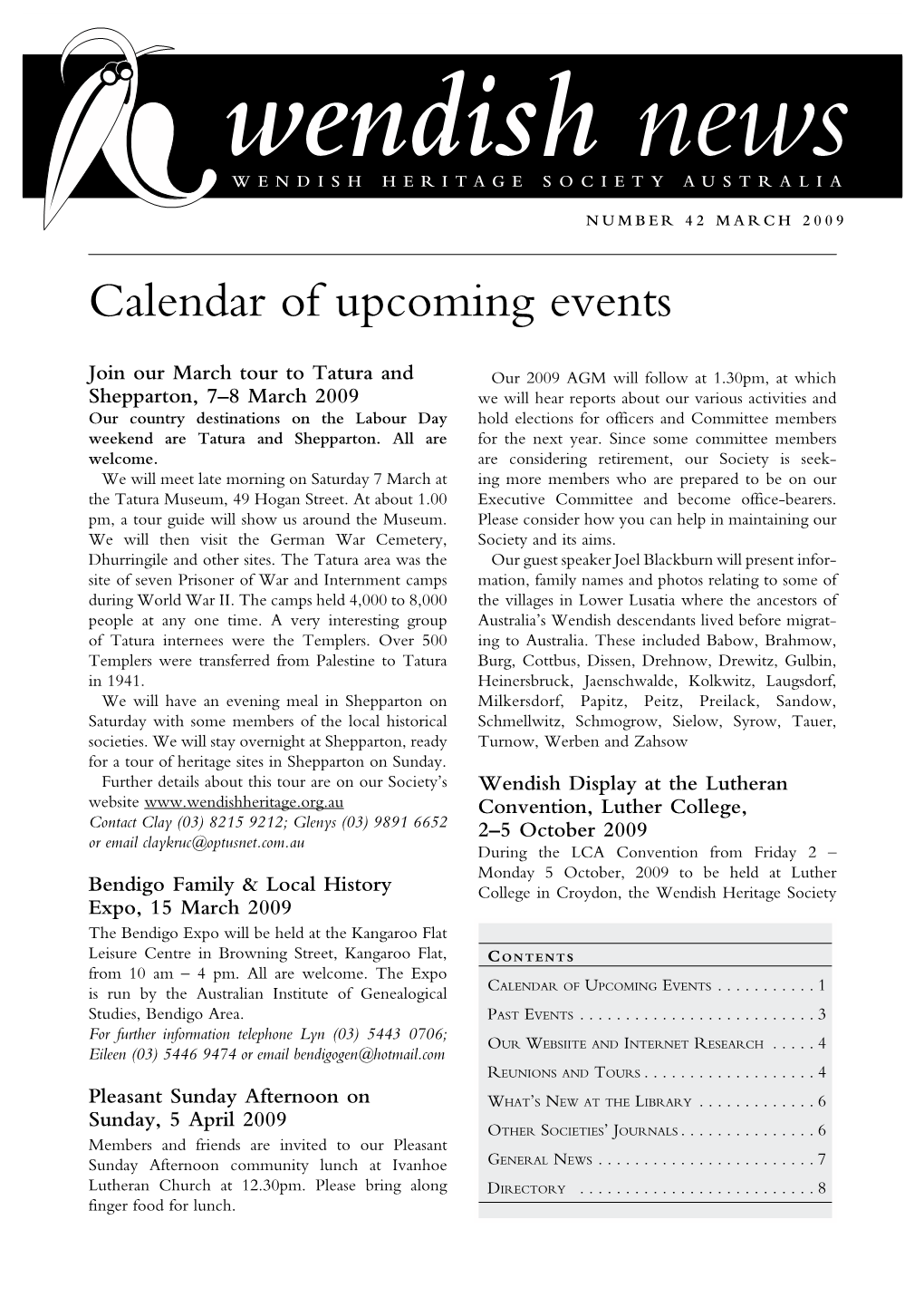 Calendar of Upcoming Events