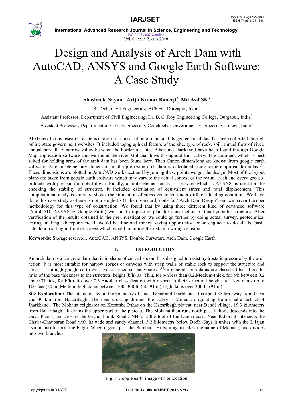 Design and Analysis of Arch Dam with Autocad, ANSYS and Google Earth Software: a Case Study