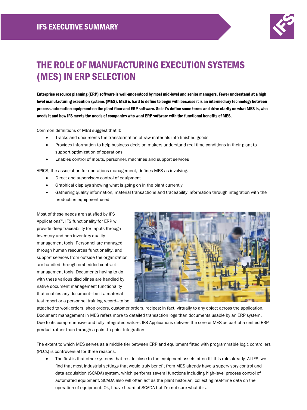 The Role of Manufacturing Execution Systems (Mes) in Erp Selection