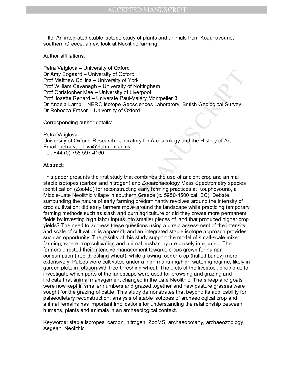 An Integrated Stable Isotope Study of Plants and Animals from Kouphovouno, Southern Greece: a New Look at Neolithic Farming