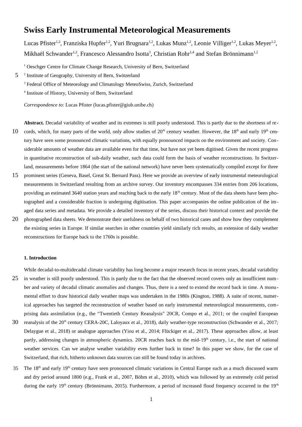 Manuscripta and Others), As Well As Publications of Meteoswiss (Supplement Volumes of Annals of Meteoswiss)