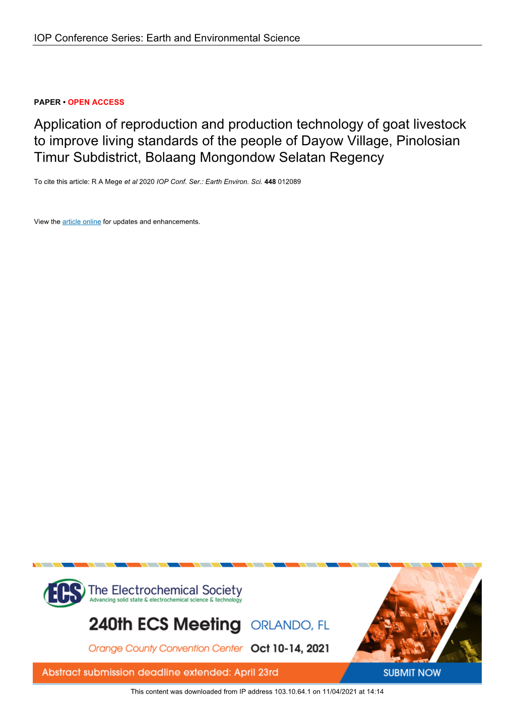 Application of Reproduction and Production Technology of Goat