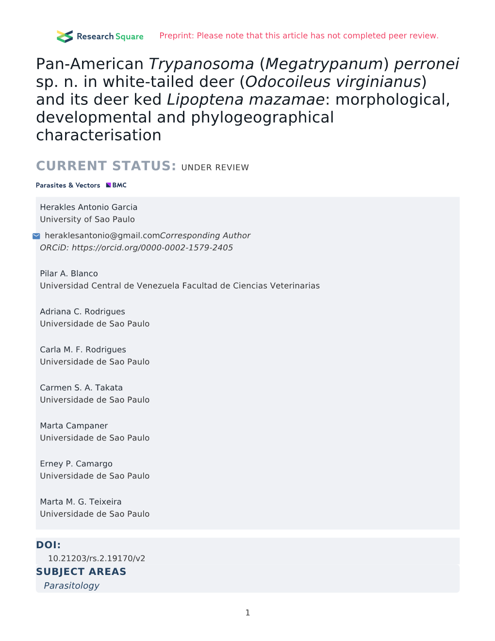Odocoileus Virginianus) and Its Deer Ked Lipoptena Mazamae: Morphological, Developmental and Phylogeographical Characterisation