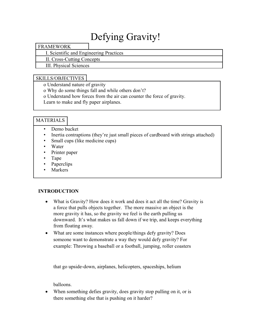 Defying Gravity Lesson Plan Reformatted