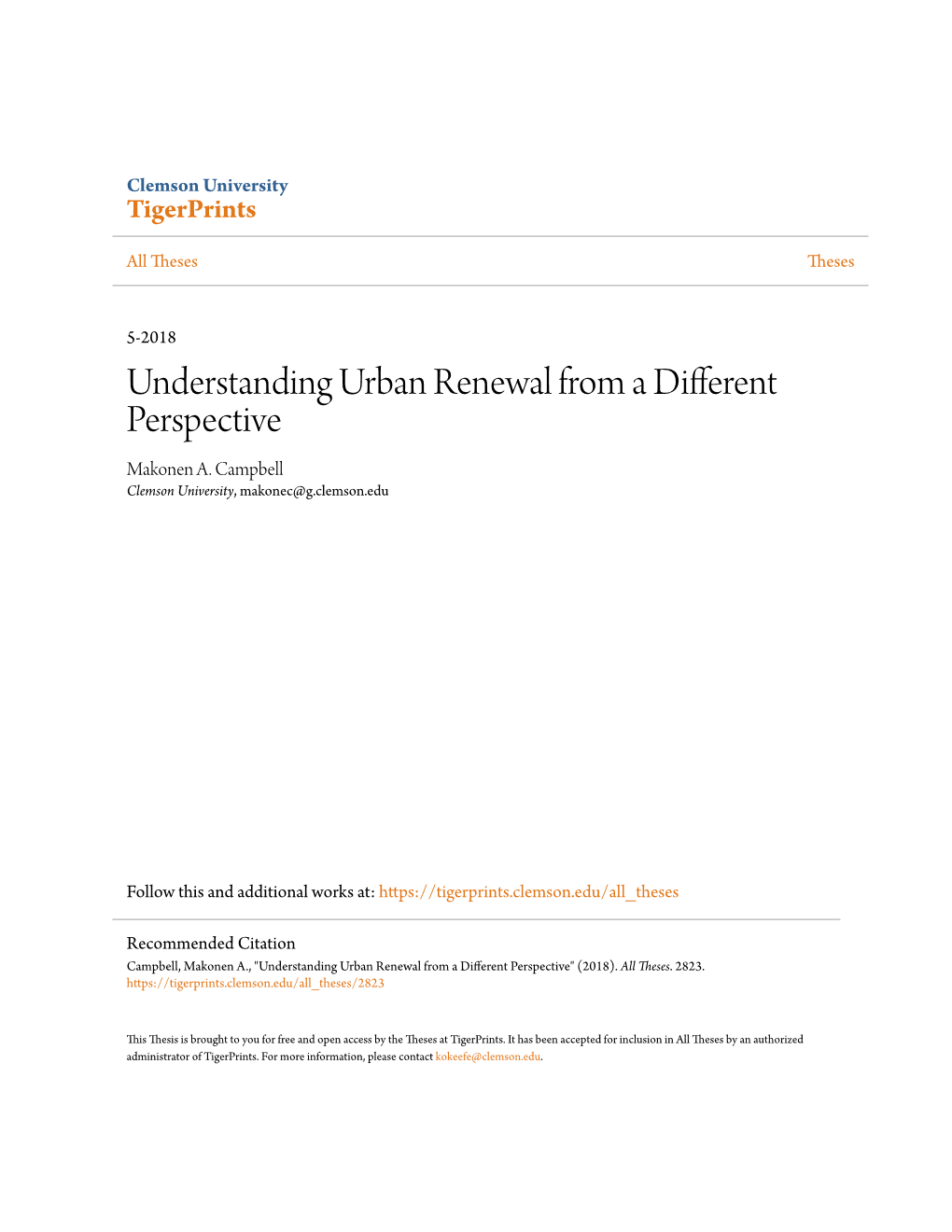 Understanding Urban Renewal from a Different Perspective Makonen A