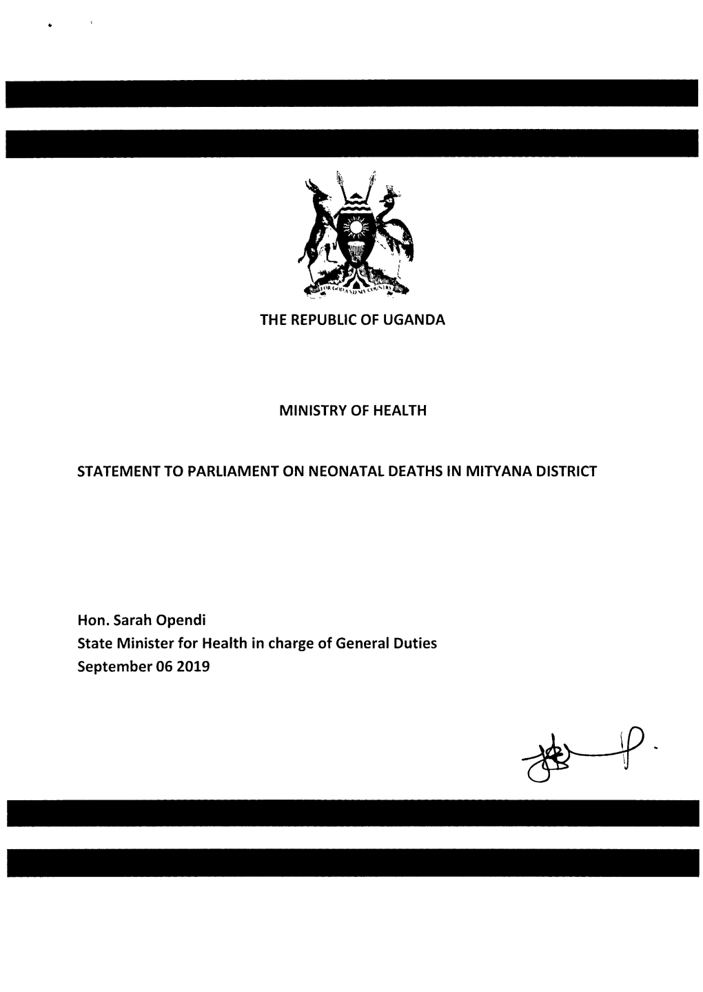 Statement to Parliament on Neonatal Deaths in Mityana District