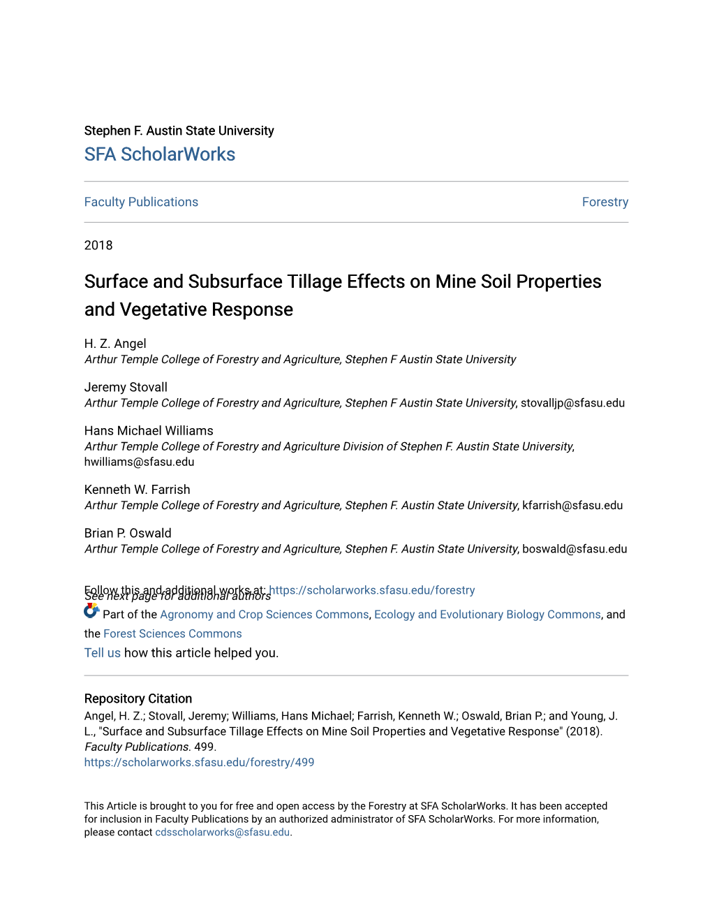 Surface and Subsurface Tillage Effects on Mine Soil Properties and Vegetative Response