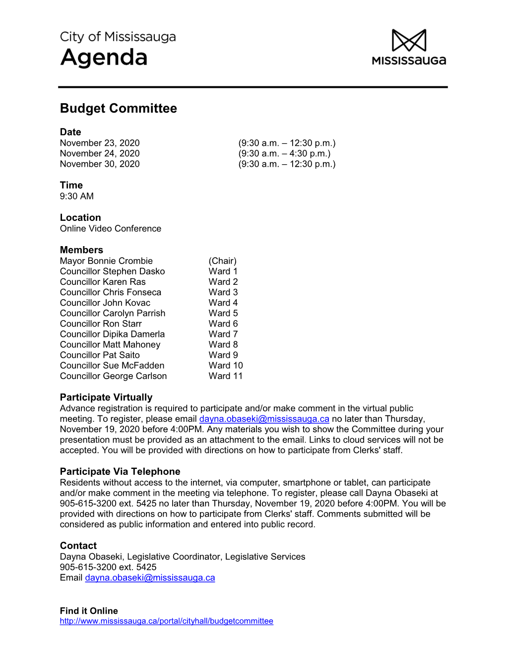 Budget Committee Escribe Agenda Package
