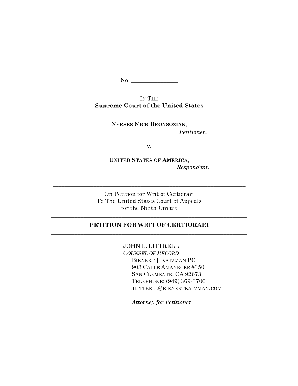 Supreme Court of the United States Petitioner, V. Respondent