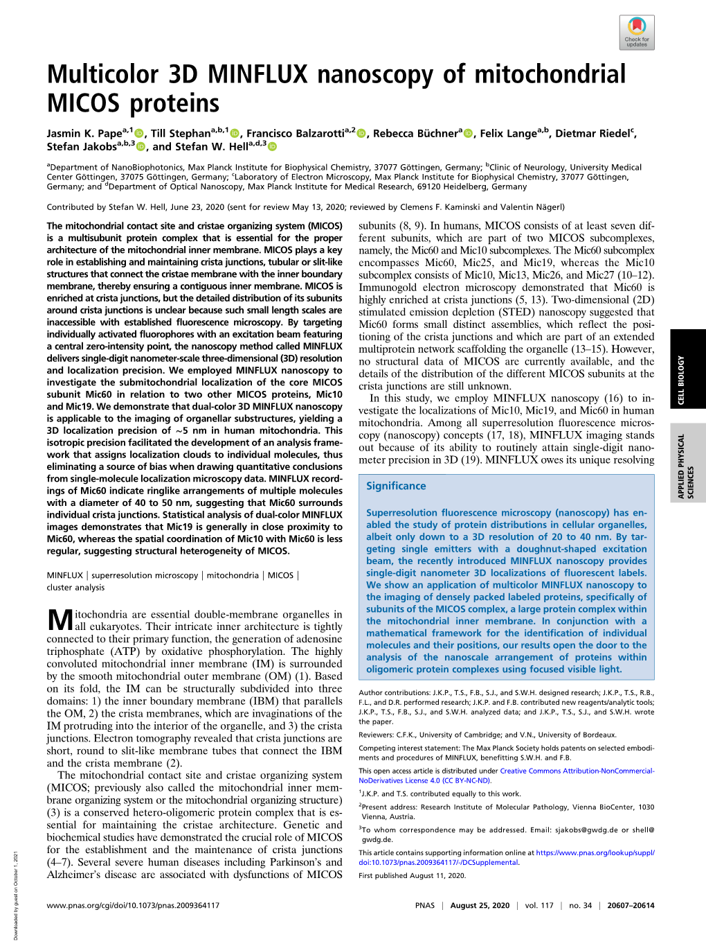 Multicolor 3D MINFLUX Nanoscopy of Mitochondrial MICOS Proteins