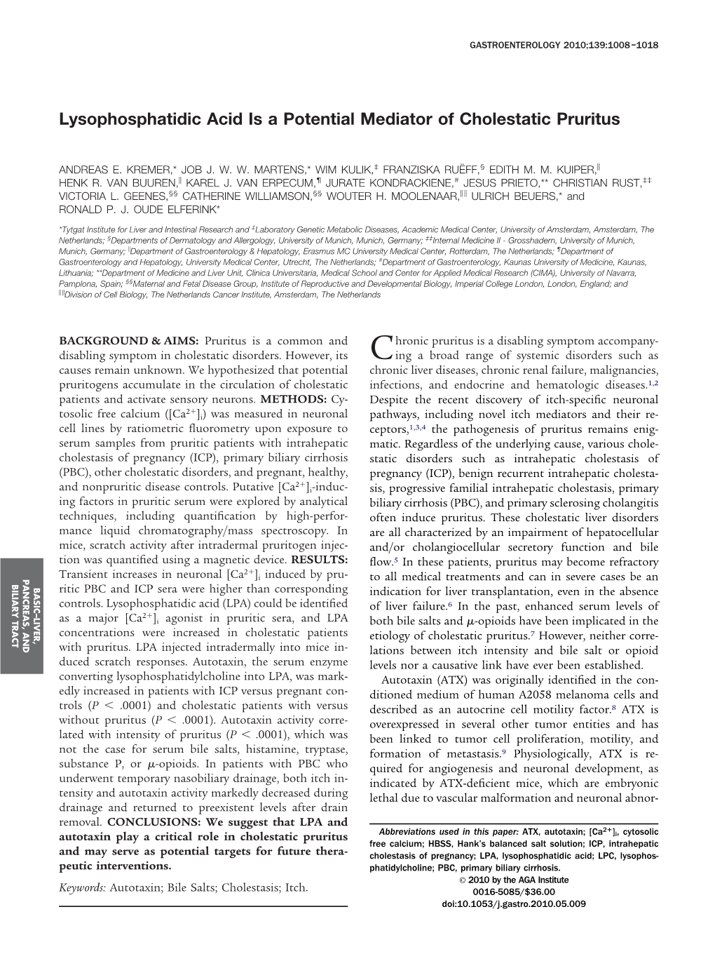 Lysophosphatidic Acid Is a Potential Mediator of Cholestatic Pruritus