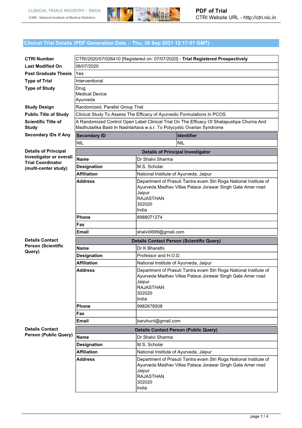 CTRI Trial Data