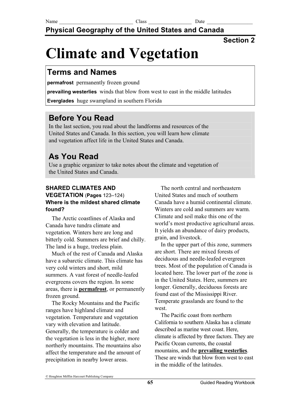 Climate and Vegetation