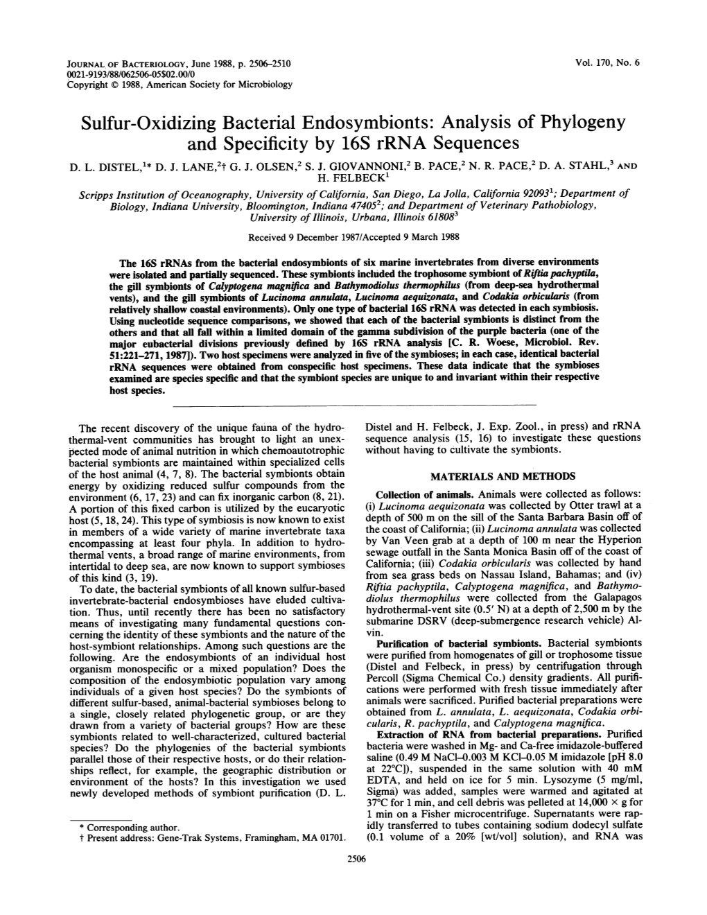 Analysis of Phylogeny and Specificity by 16S Rrna Sequences D