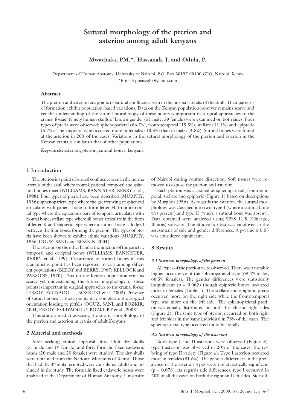 Sutural Morphology of the Pterion and Asterion Among Adult Kenyans