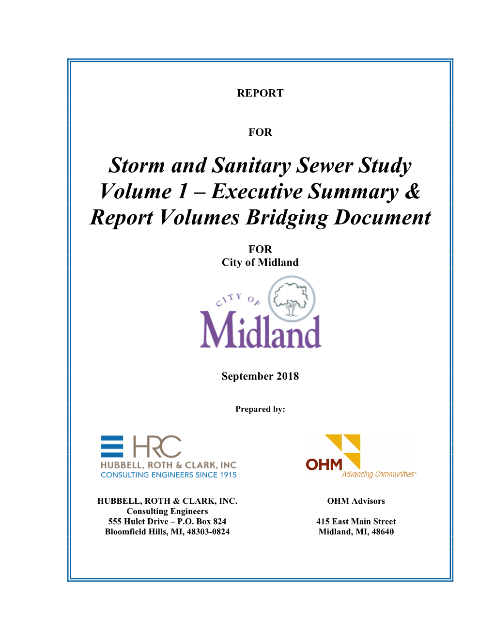 Storm and Sanitary Sewer Study Volume 1 – Executive Summary & Report Volumes Bridging Document
