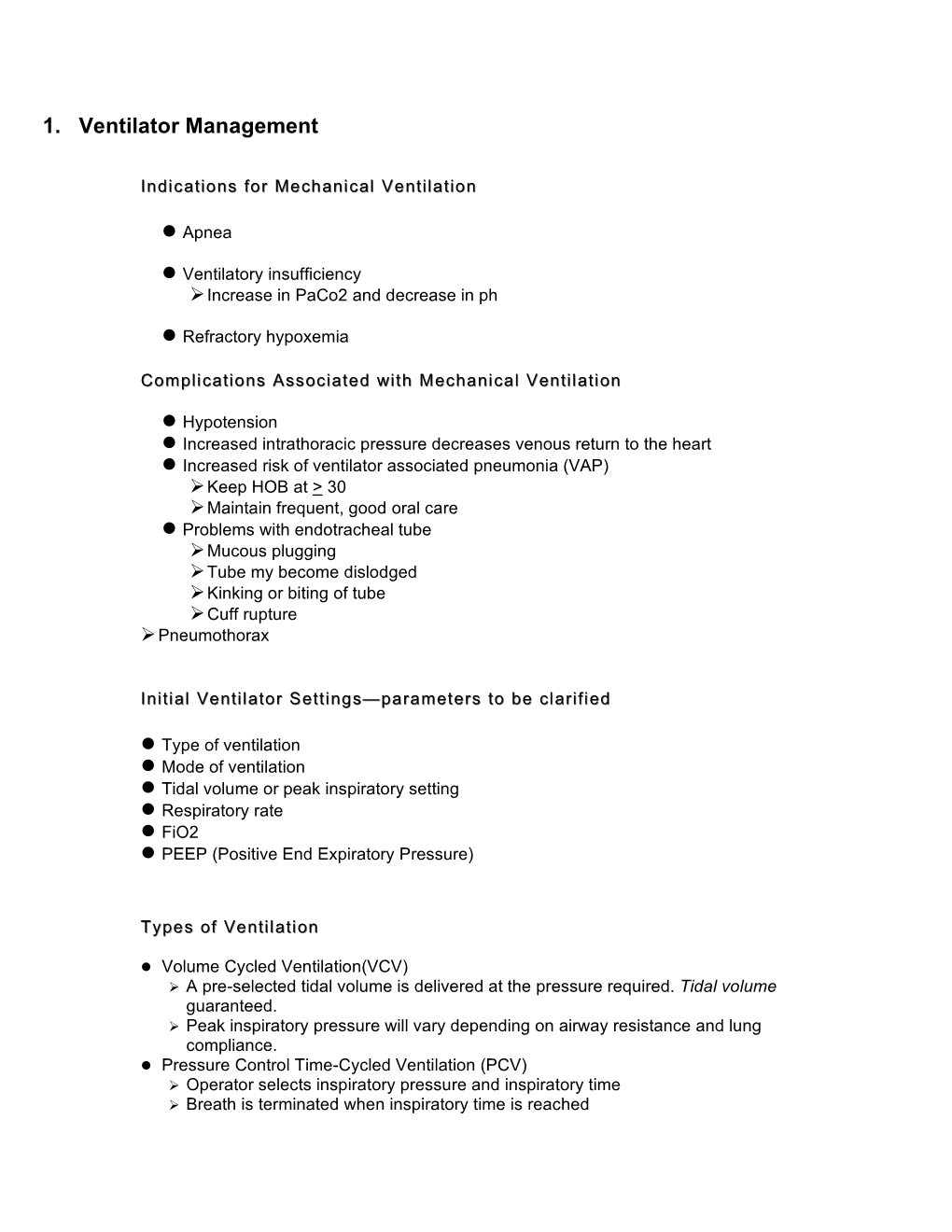 1. Ventilator Management