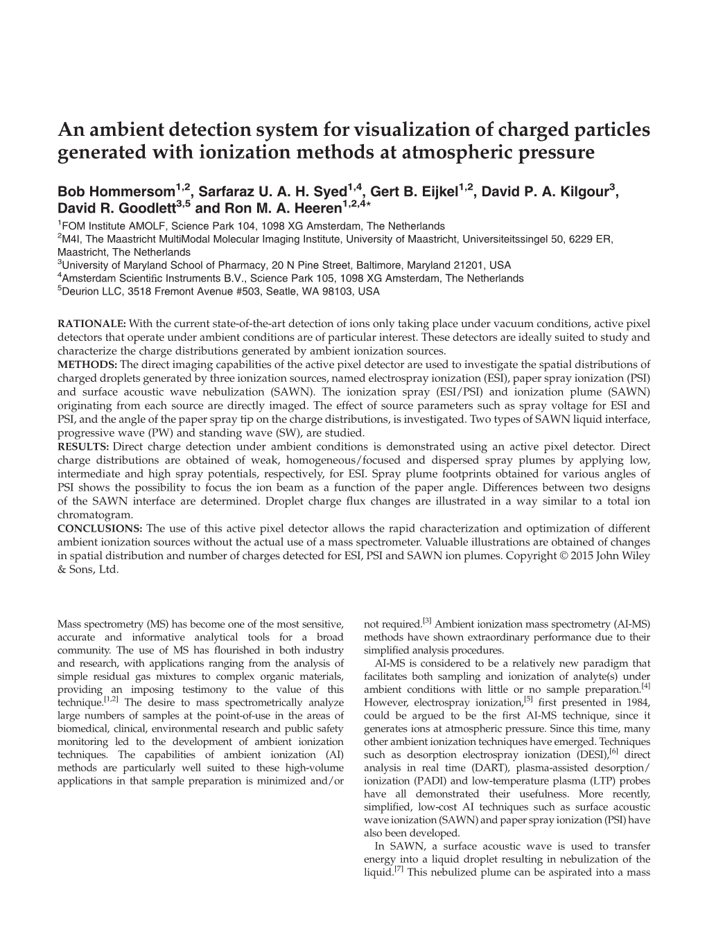 An Ambient Detection System for Visualization of Charged Particles Generated with Ionization Methods at Atmospheric Pressure