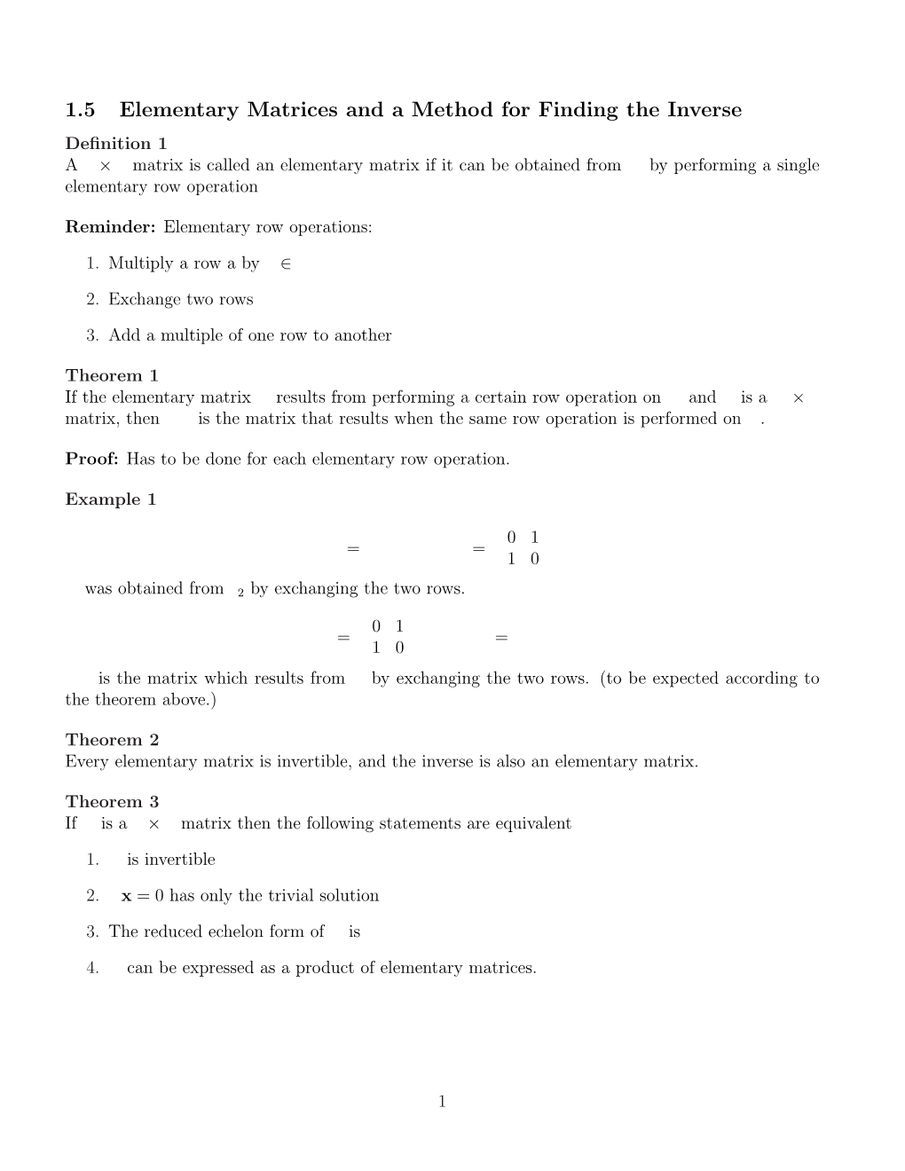 1.5 Elementary Matrices and a Method for Finding the Inverse