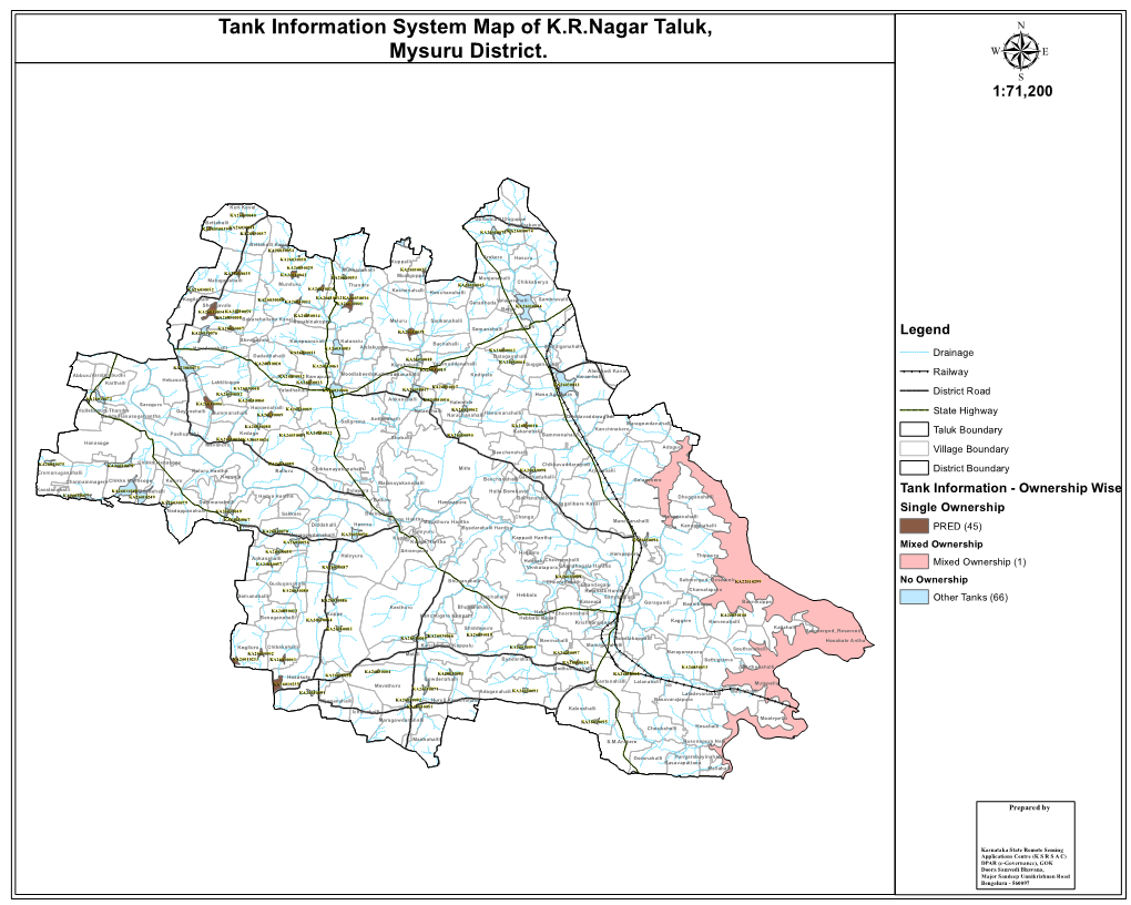 Tank Information System Map of K.R.Nagar Taluk, Mysuru District. Μ 1:71,200