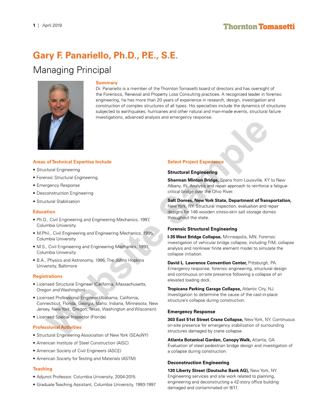Gary F. Panariello, Ph.D., P.E., S.E. Managing Principal