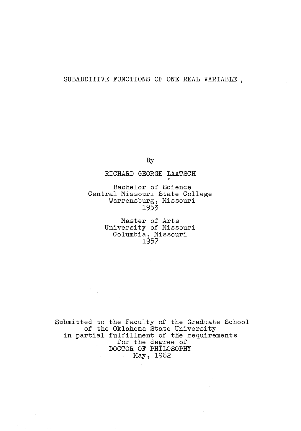 SUBADDITIVE FUNCTIONS of ONE REAL VARIABLE by RICHARD