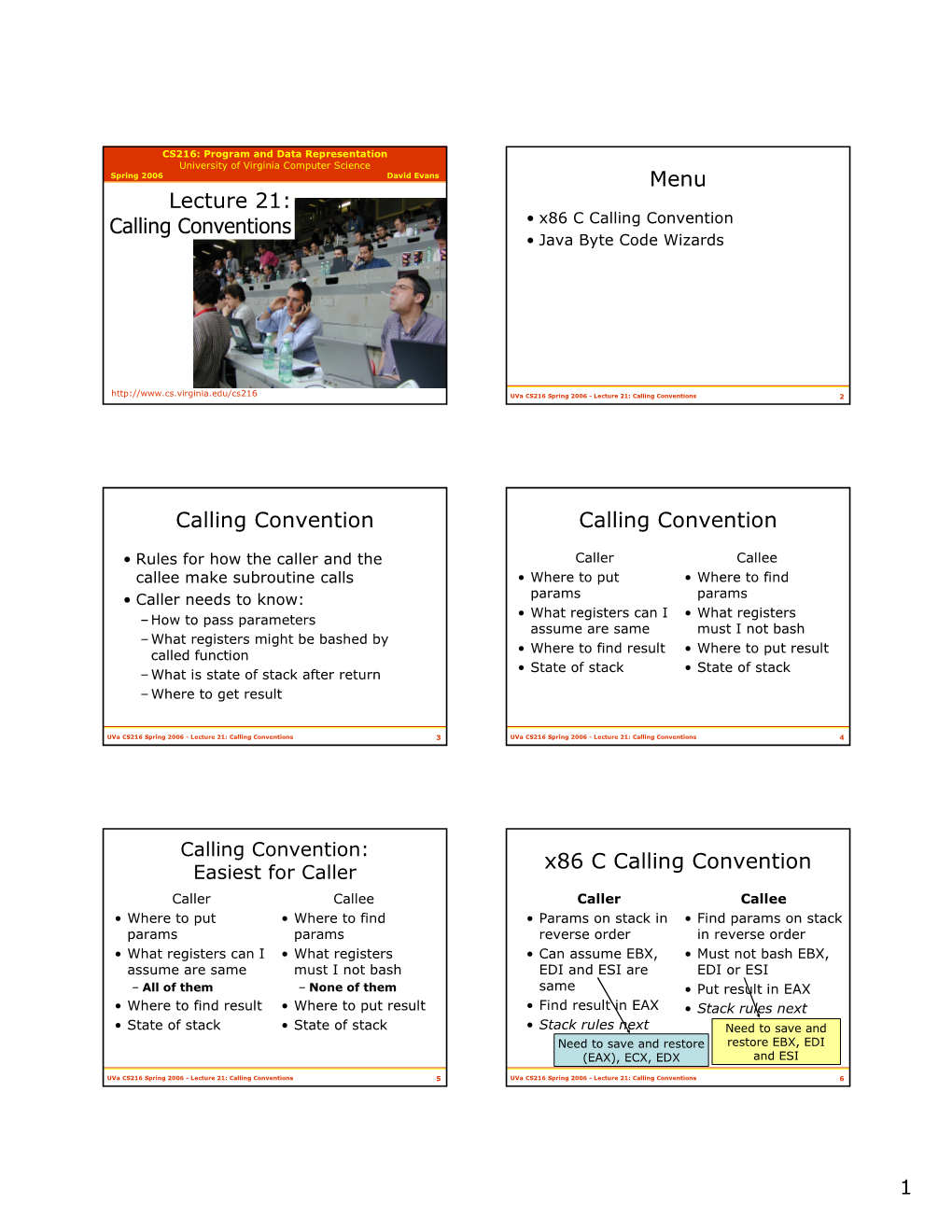 Lecture 21: Calling Conventions Menu Calling Convention Calling Convention X86 C Calling Convention