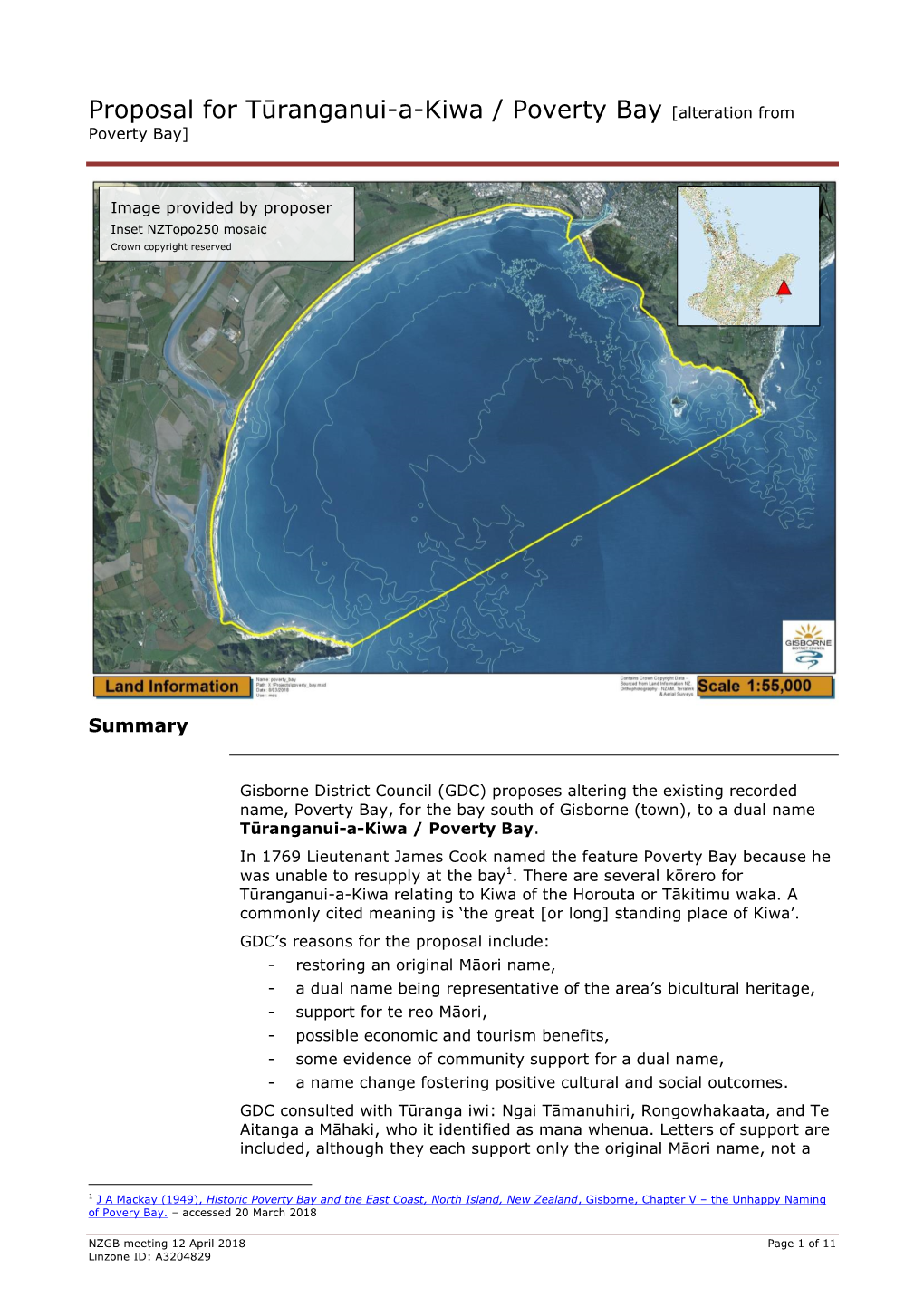 Proposal for Tūranganui-A-Kiwa / Poverty Bay [Alteration from Poverty Bay]