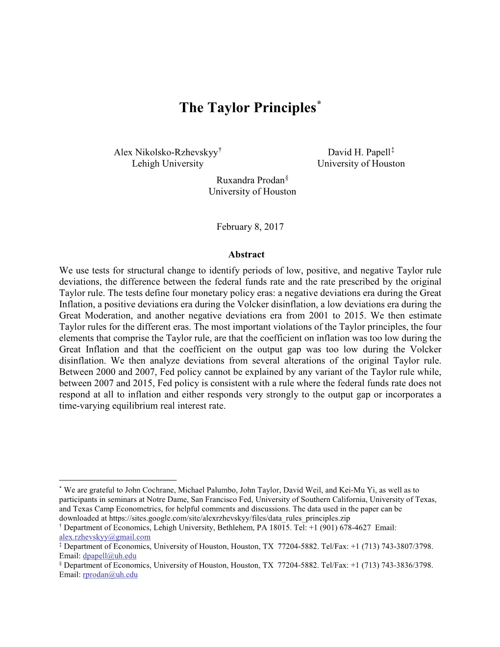 Taylor Rules and the Great Inflation," Journal of Macroeconomics, Volume 34, Issue 4, 903–918