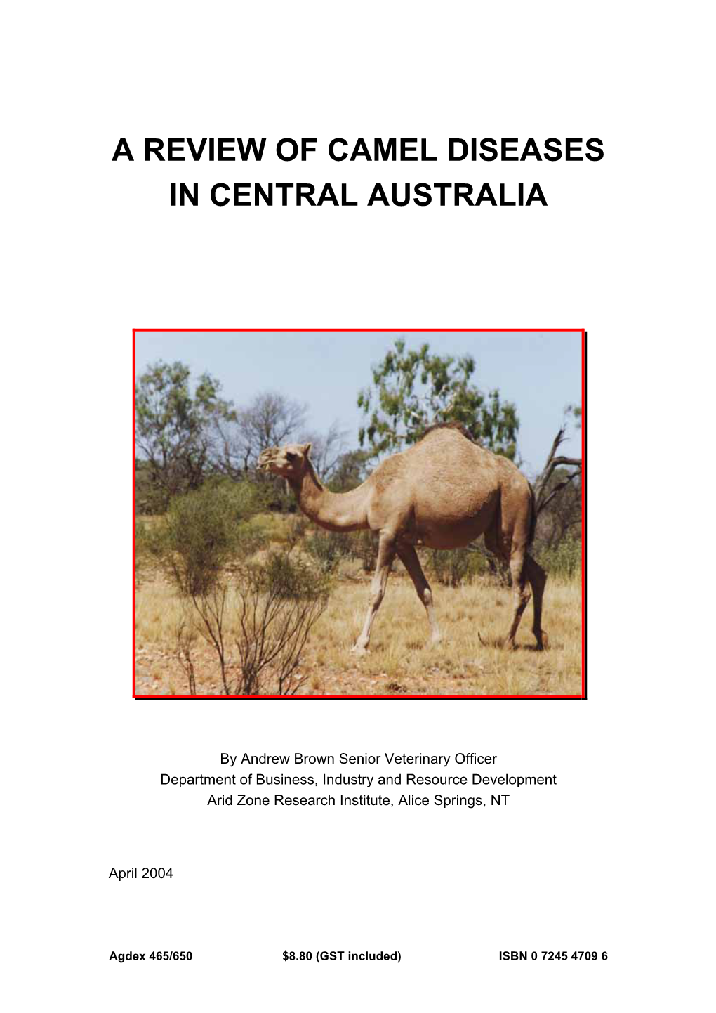 A Review of Camel Diseases in Central Australia