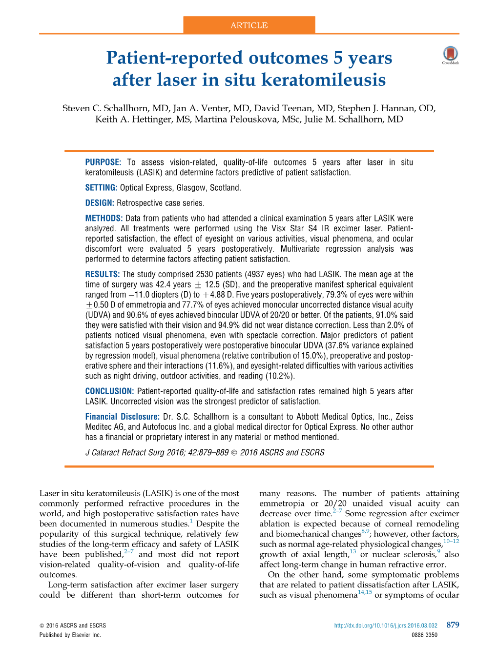 Patient-Reported Outcomes 5 Years After Laser in Situ Keratomileusis