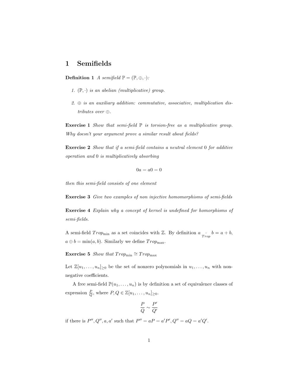 1 Semifields