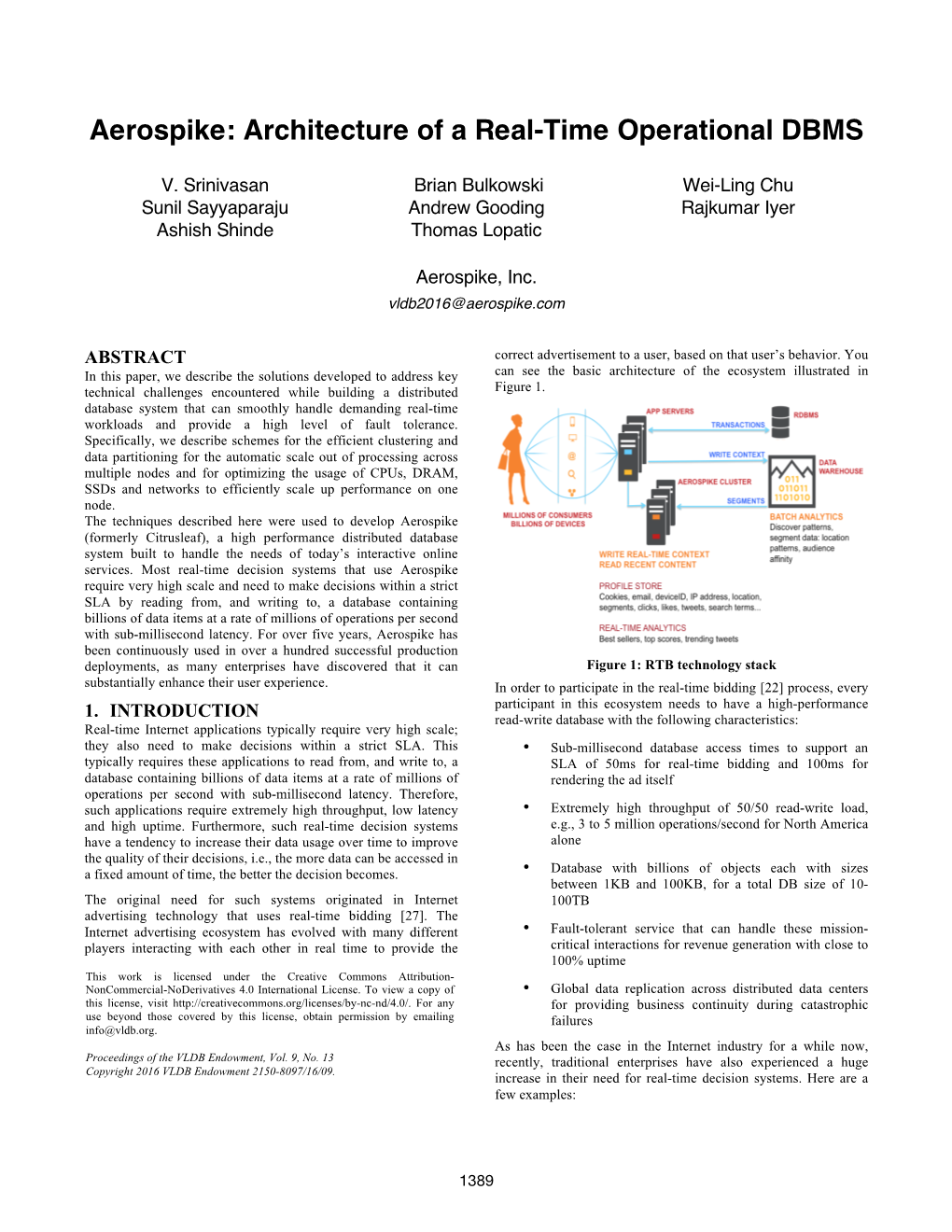 Aerospike: Architecture of a Real-Time Operational DBMS