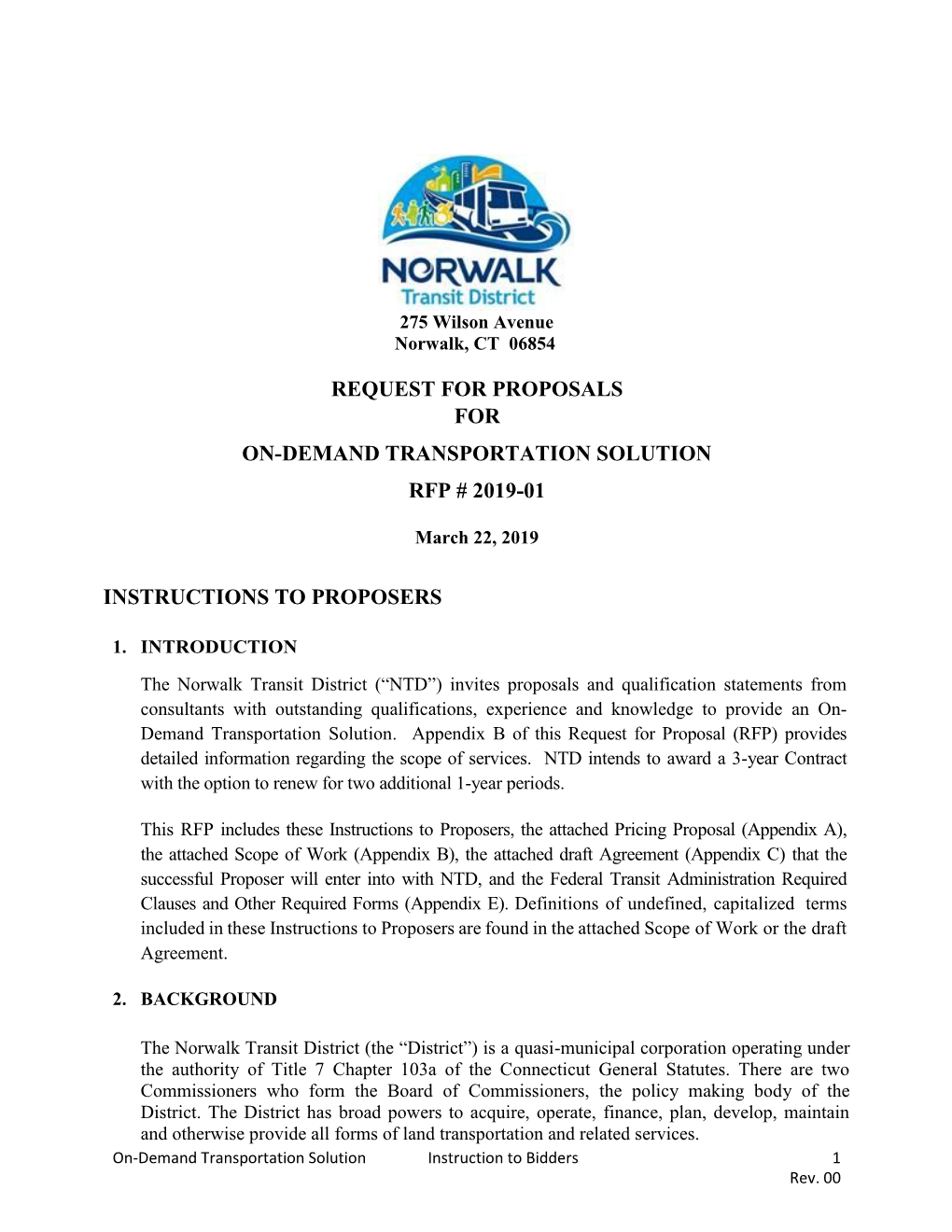 Request for Proposals for On-Demand Transportation Solution Rfp # 2019-01