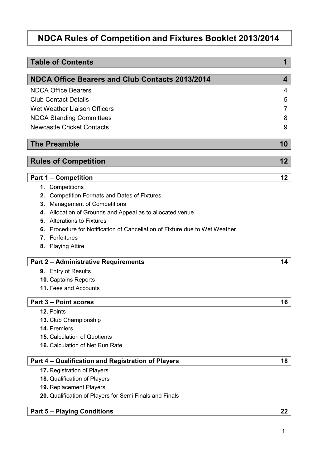 NDCA Rules of Competition and Fixtures Booklet 2013/2014