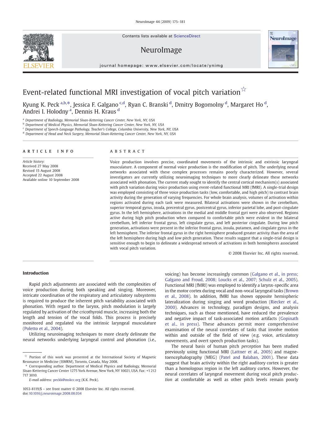 Event-Related Functional MRI Investigation of Vocal Pitch Variation☆