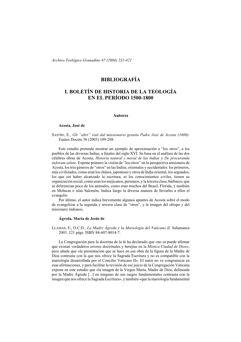 Bibliografía I. Boletín De Historia De La Teología En El Período 1500-1800