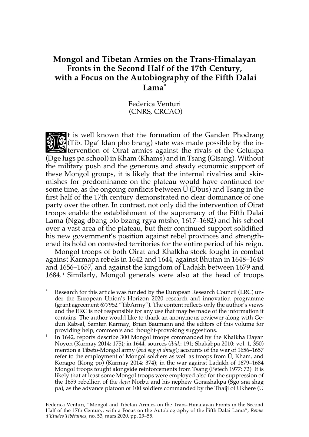 Mongol and Tibetan Armies on the Trans-Himalayan Fronts in the Second Half of the 17Th Century, with a Focus on the Autobiography of the Fifth Dalai Lama*