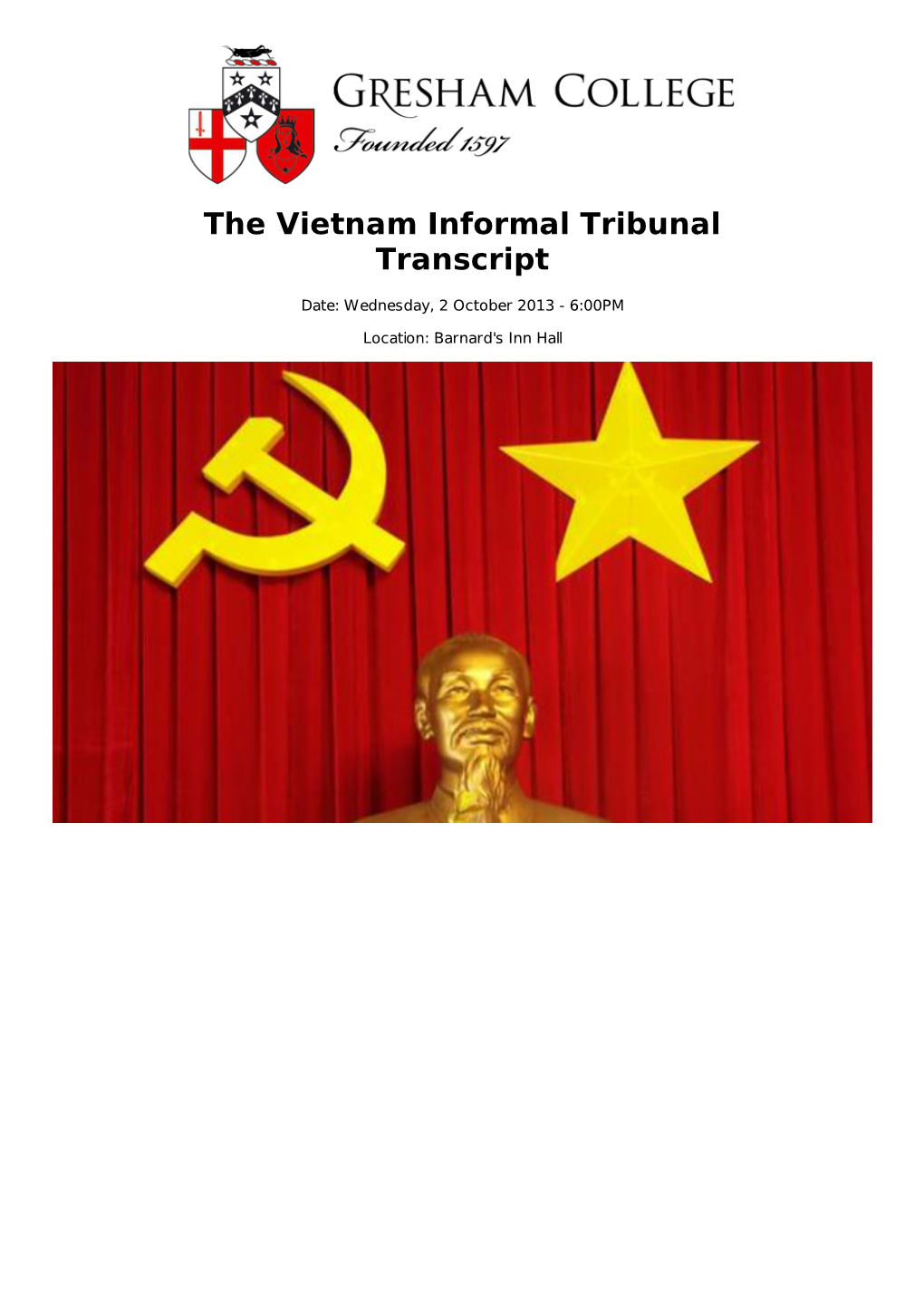 The Vietnam Informal Tribunal Transcript